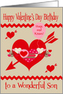 Birthday on Valentine’s Day to Son with Colorful Hearts and Zigzags card