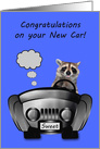 Congratulations On New Car Card with a Smiling Raccoon Driving a Car card