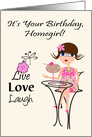 Birthday to Homegirl with a Female Sitting at a Table and a Cocktail card