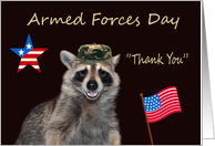 Armed Forces Day, general, cute patriotic American raccoon with flag card