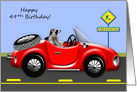 49th Birthday with a Raccoon Driving a Shiny Red Classic Convertible card