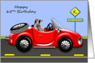 65th Birthday with a Raccoon Driving a Red Classic Convertible card