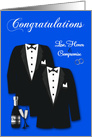 Gay Wedding Congratulations Card with Two Tuxedos and Champagne card