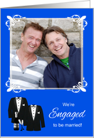 Announcement, We’re Engaged Photo Card, gay, two tuxedos, champagne card