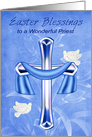 Easter to Priest Religious Cross with White Doves and Blue Flowers card