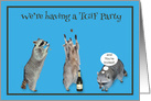 Invitations, Thank God It’s Friday party, raccoons celebrating, blue card