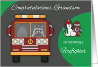 Congratulations to Grandson on Becoming a Firefighter with a Raccoon card