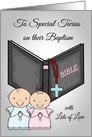 Congratulations on Baptism to Twin Boy and Girl Card with a Bible card