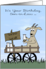 Birthday to Son in Law with a Goat in a Cart Selling Goats Milk card