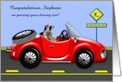 Congratulations on Passing Driving Test Custom Name Card with Raccoon card