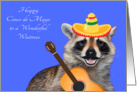 Cinco de Mayo to Waitress, raccoon with a mustache wearing a sombrero card