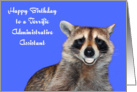 Birthday To Administrative Assistant, Raccoon smiling, white dentures card