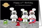 11th Birthday to Grandson with Raccoon Astronauts on the Moon card