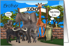 Birthday to Brother, humor, Zoo animals with raccoon trying to fit in card