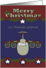 Christmas to Girlfriend in the Air Force, Santa Claus flying a plane card