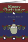 Christmas to Foster Son in the Air Force, Santa Claus flying a plane card