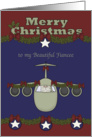 Christmas to Fiancee in the Air Force, Santa Claus flying a plane card