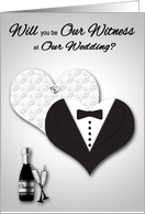 Invitation Will You Be Our Witness, Wedding, bride and groom hearts card
