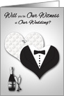 Invitation Will You Be Our Witness, Wedding, bride and groom hearts card