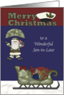 Christmas to Son-in-Law, Marines, Santa Claus parachuting, sleigh card