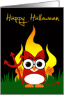 Halloween Card with a Devil Holding a Pitchfork in Front of Flames card