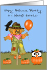 Birthday On Halloween to Aunt-in-Law, Owl in pumpkin patch, scarecrow card