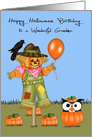Birthday On Halloween to Grandma, Owl in a pumpkin patch, scarecrow card