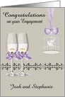 Congratulations on Engagement Custom Name Doves with Champagne card