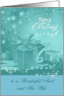 Christmas to Aunt and Wife, Presents, Bows, Ornaments and snowflakes card