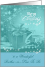 Christmas to Brother-in-Law To Be, Presents, Bows, Ornaments on blue card