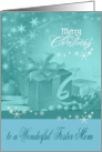 Christmas to Foster Mom, Presents, Bows, Ornaments, snowflakes card