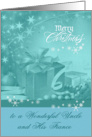 Christmas to Uncle and Fiance, Presents, Bows, Ornaments, snowflakes card