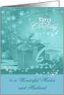 Christmas to Mentor and Husband, Presents, Bows, Ornaments, snowflakes card