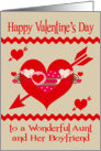 Valentine’s Day To Aunt And Boyfriend, red, white and pink hearts card