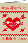Valentine’s Day To Both My Uncles, red, white and pink hearts, arrows card