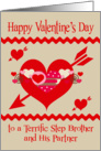 Valentine’s Day To Step Brother And Partner, red, white, pink hearts card