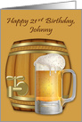 21st Birthday to Johnny, adult humor, mug of beer, greek key design card