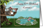 87th Birthday to Lawrence with an Adorable Raccoon Fishing from a Tree card
