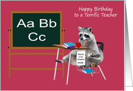 Birthday To Teacher, general, Raccoon sitting at a school desk card