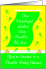 Invitations, Double Baby Shower, gender neutral, rattles, cute bears card