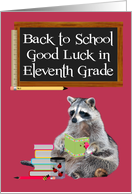 Back to School in Eleventh Grade, An adorable raccoon holding a book card