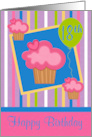 18th Birthday with Cupcakes and a Balloon on a Striped Background card