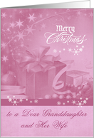 Christmas to Granddaughter and Wife, presents, swirls of snowflakes card