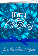 Christmas from Our Home to Yours, snowflakes, stars, ornaments, bells card