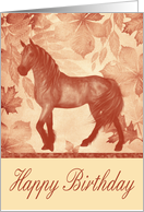 Birthday, general, horse against pretty vintage leaf background card