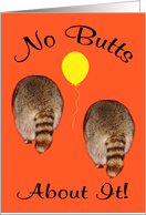 Birthday, Age Humor, Two raccoon butts on light orange with balloon card