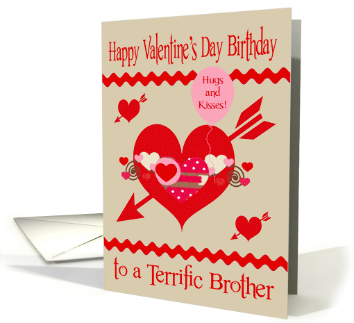 Birthday On Valentine's Day to Brother with Hearts and a Balloon card