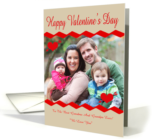 Valentine's Day Custom Photo Card with Hearts and Zig Zags card