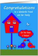 Congratulations on New Home to Friend And Family, birdhouse on blue card