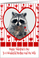 Valentine’s Day To Brother And Wife, Raccoon in red heart, white card